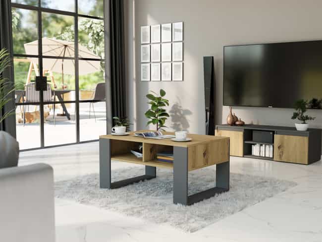 Vysoký obdĺžnikový konferenčný stolík s policou dub artisan mix antracit 58 x 90 x 55 cm - modern A6