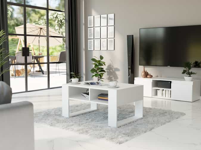 Kávový stolík s policou biely 58 x 90 x 55 cm - modern A6