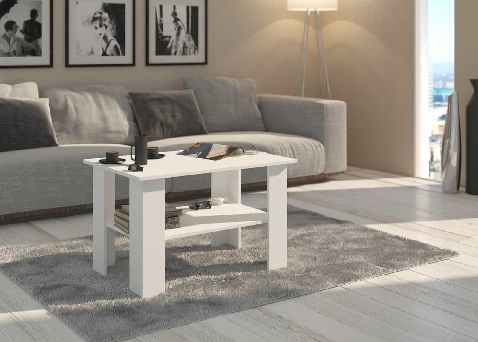 Obdĺžnikový konferenčný stolík s policou biely 55 x 120 x 60 cm - modern A2
