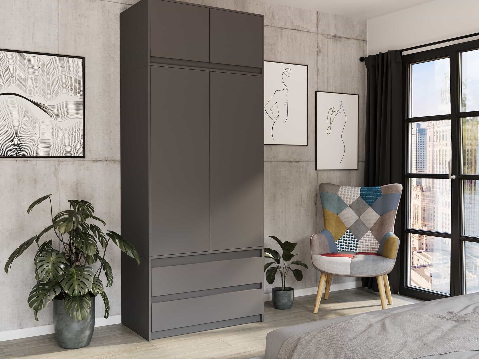 Skriňa s nadstavcom do predsiene antracit 90 x 234 cm - NOVÁ