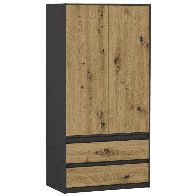 Skriňa s policami a zásuvkami Antracit Mix Artisan 90 x 180 cm - Nová