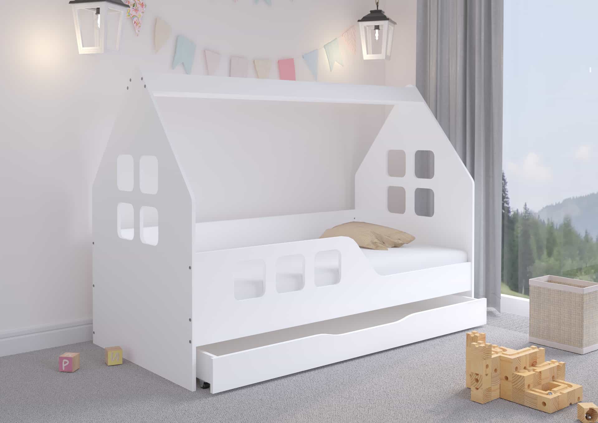 Detská posteľ DOMČEK s ÚLOŽNÝM PRIESTOROM 160x80 ĽAVÝ