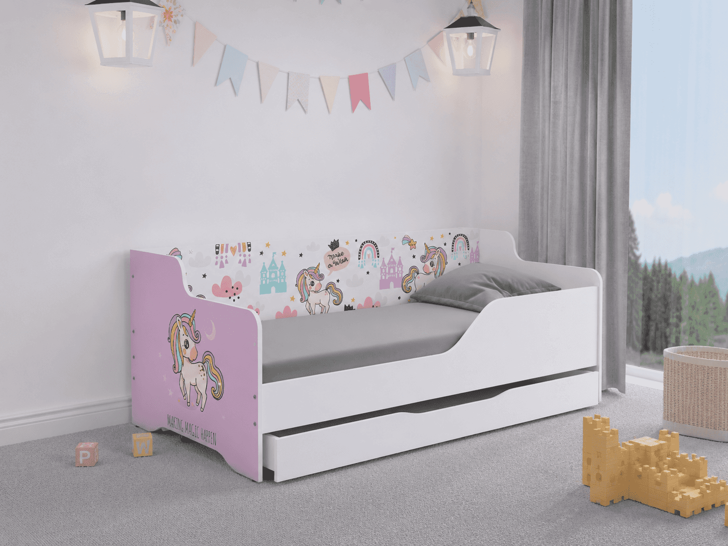 Detská posteľ LILU 160x80 JEDNOROŽEC RÚŽOVÝ -komplet