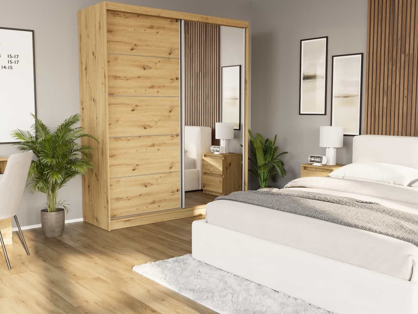 Posuvná skriňa Luna I 183 cm artisan so zrkadlom 2-dverová artisan strieborné priečky