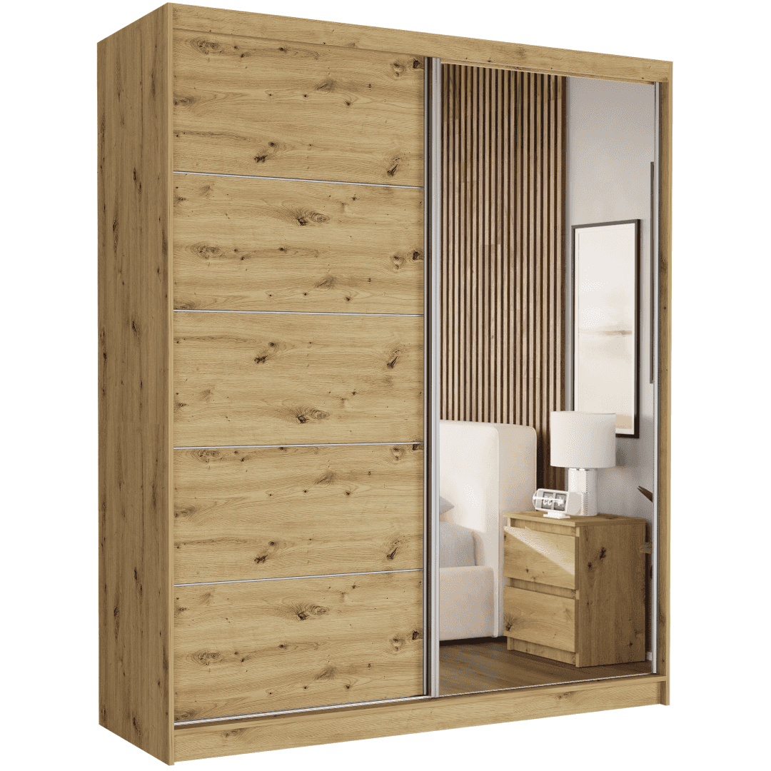 Posuvná skriňa Luna I 183 cm artisan so zrkadlom 2-dverová artisan strieborné priečky