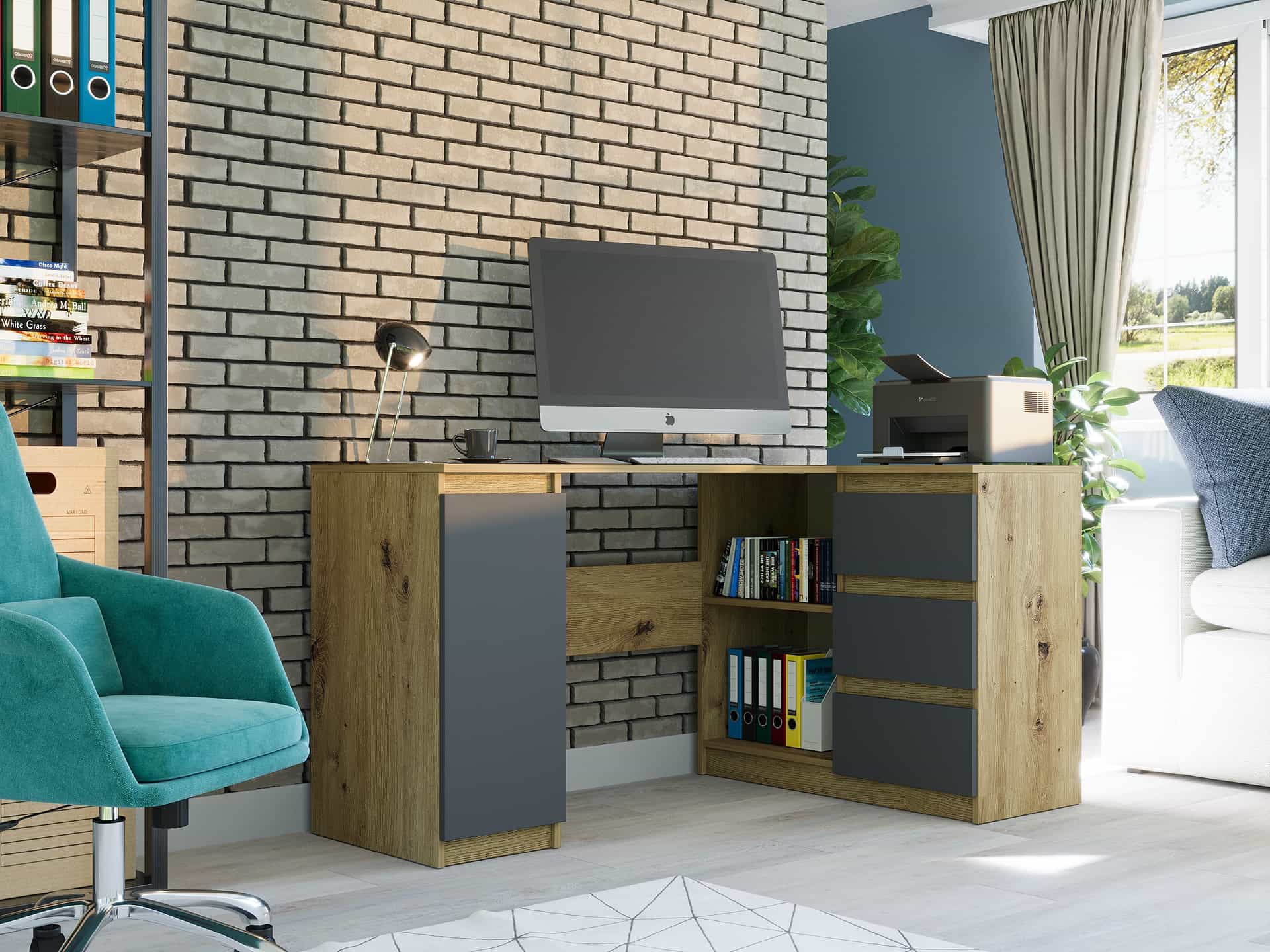 Rohový stôl pravý Artisan Mix antracit 150 x 87 cm - Modern N12
