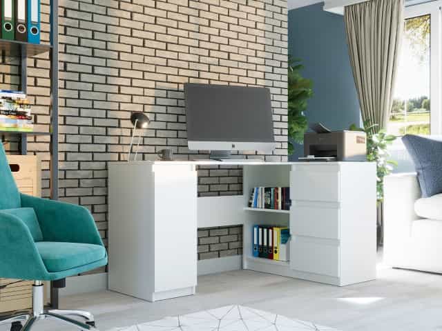Rohový stôl pravý biely 150 x 87 cm - Modern N12