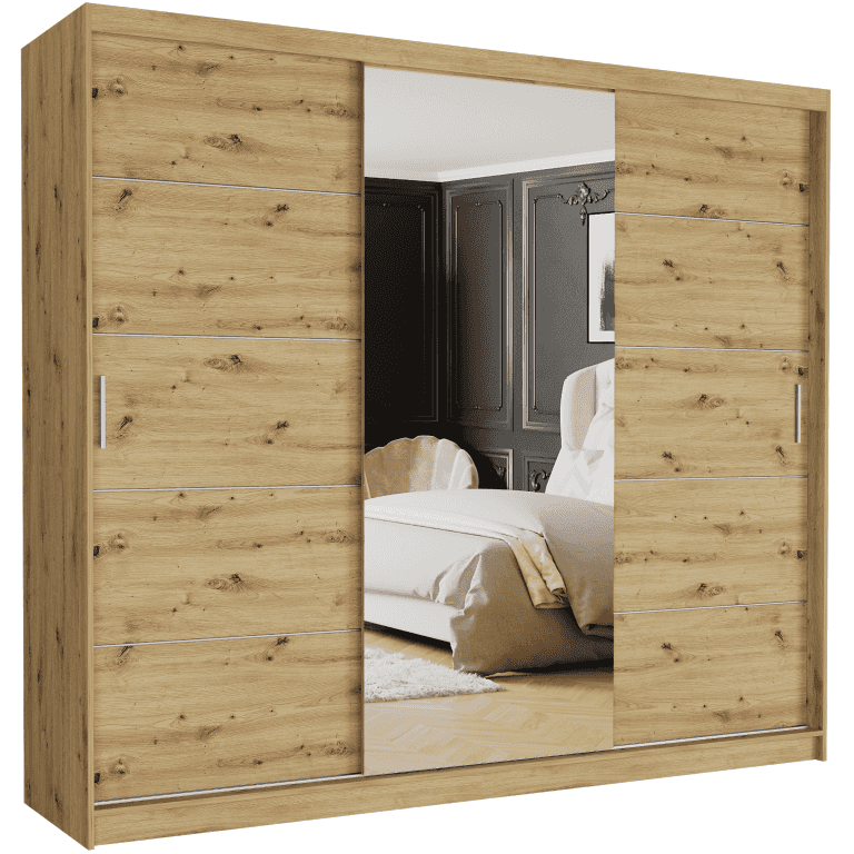 Posuvná skriňa Norvio I 250 cm artisan so zrkadlom 3-dverová arisan strieborné priečky