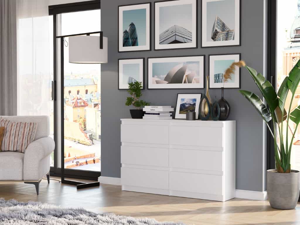 Úzka komoda so zásuvkami biela 120 x 30 cm - Modern R120