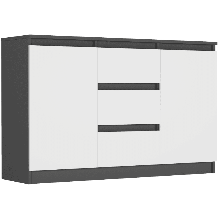 Komoda antracit mix biela 120x76x33 cm, 3 zásuvky a 2 dvere, Framire R-120-S3