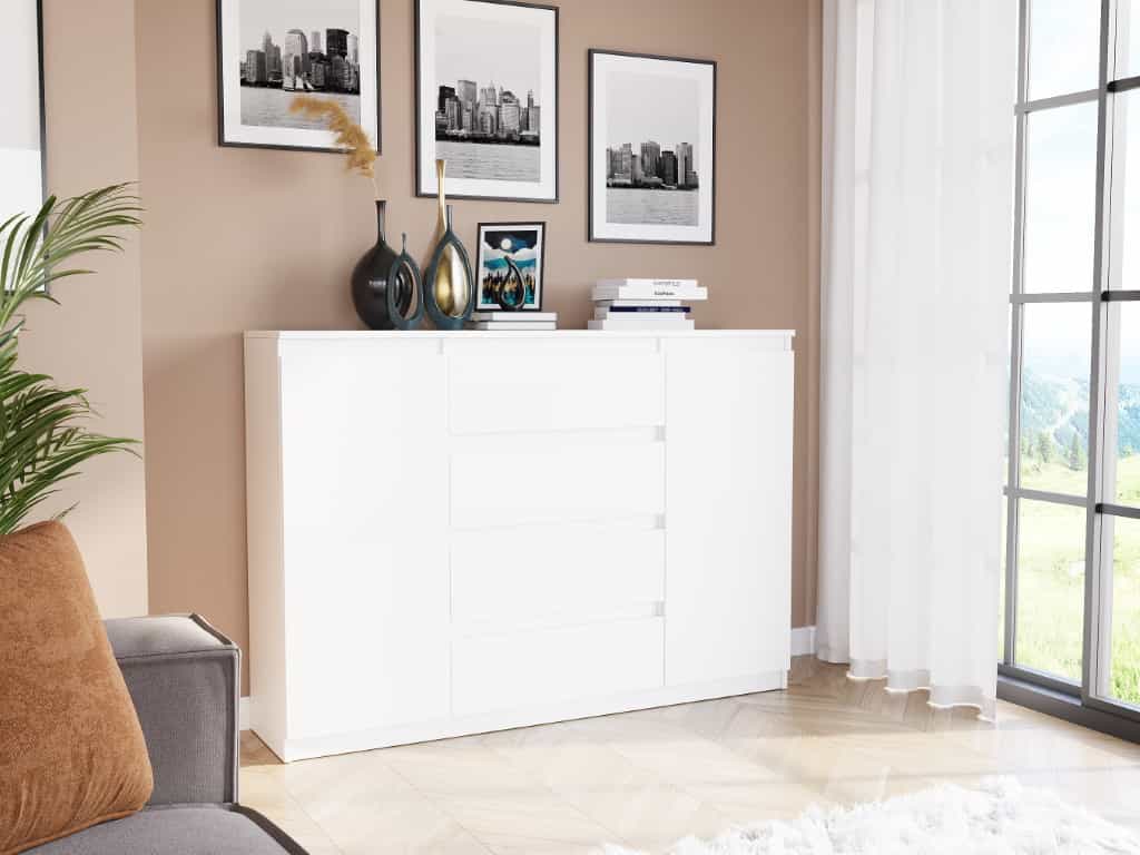 Komoda so skrinkami a zásuvkami, biela, 140 x 40 x 98 cm, modern R140S4