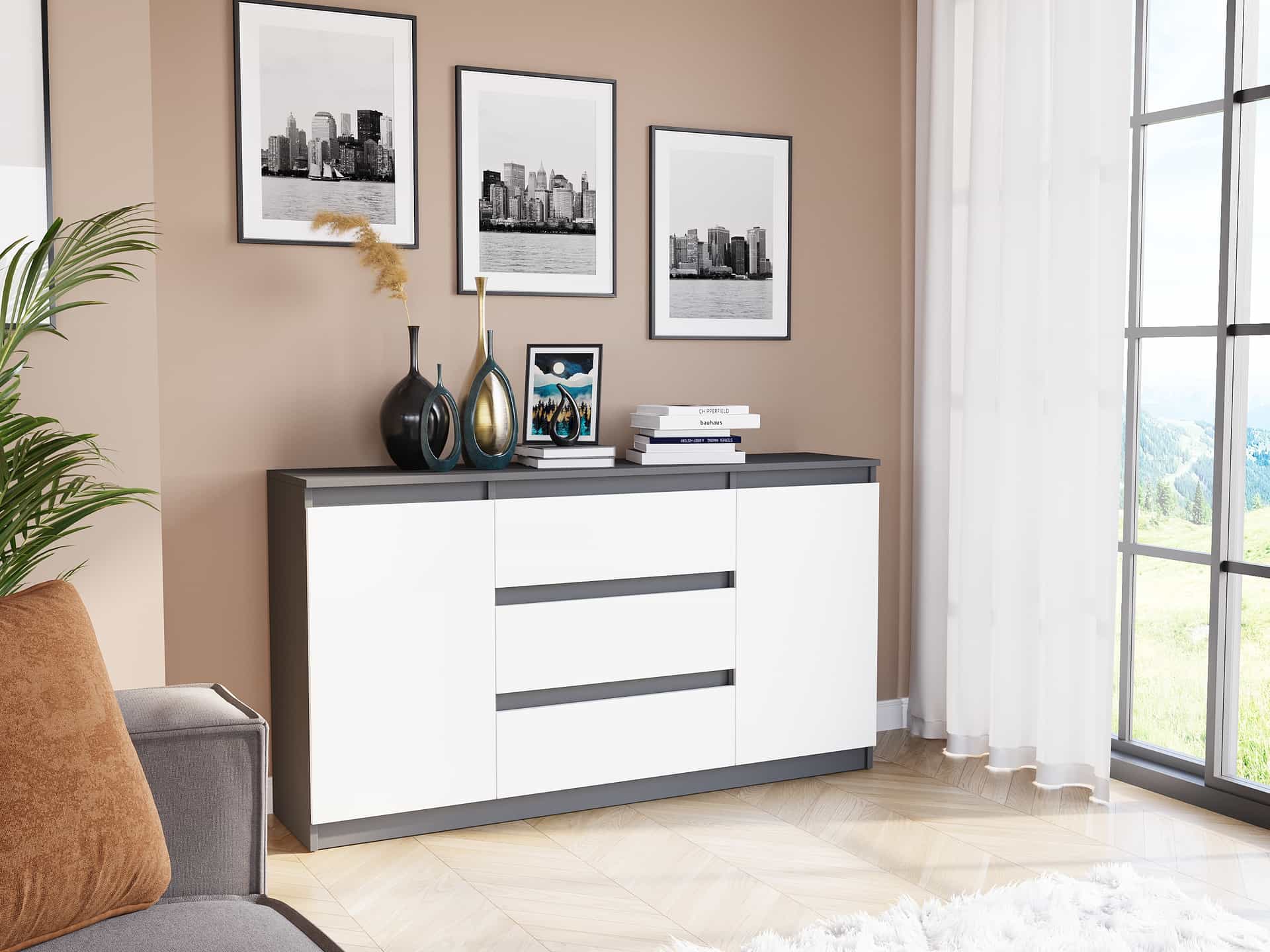Komoda so zásuvkami a skriňami - Antracit Mix - 140 x 40 x 76 cm - Modern R140S3