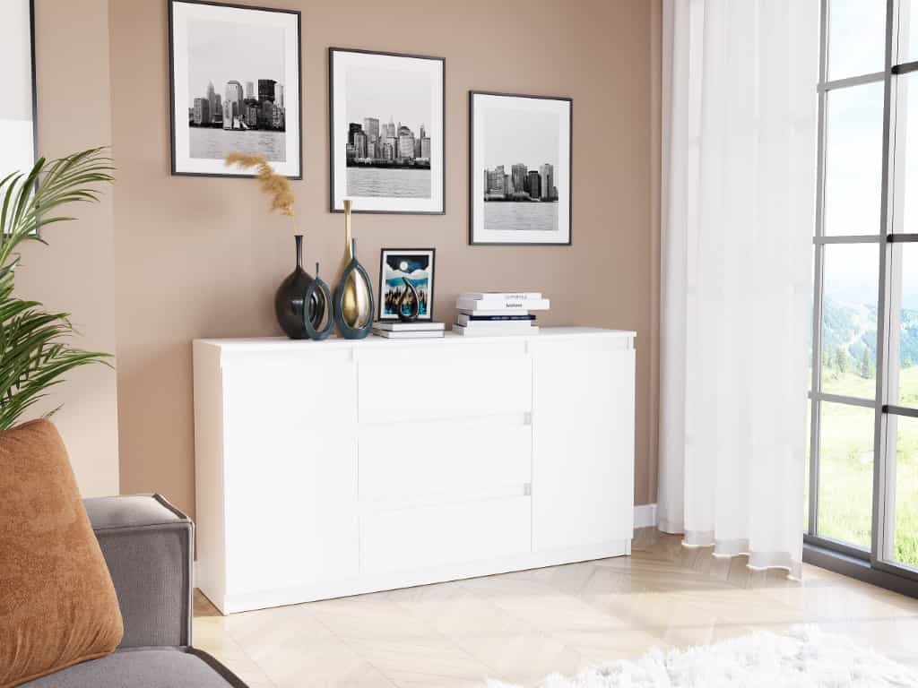 Komoda so zásuvkami a skrinkami biela 140 x 40 x 76 cm - Modern R140S3