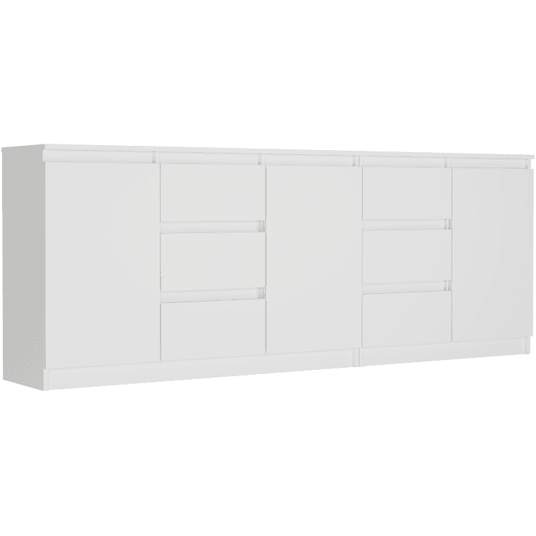 Súprava komôd biela, 200x76x33 cm spolu (120+80 cm), 6 zásuviek, 3 dvere, Framire R-200-S6