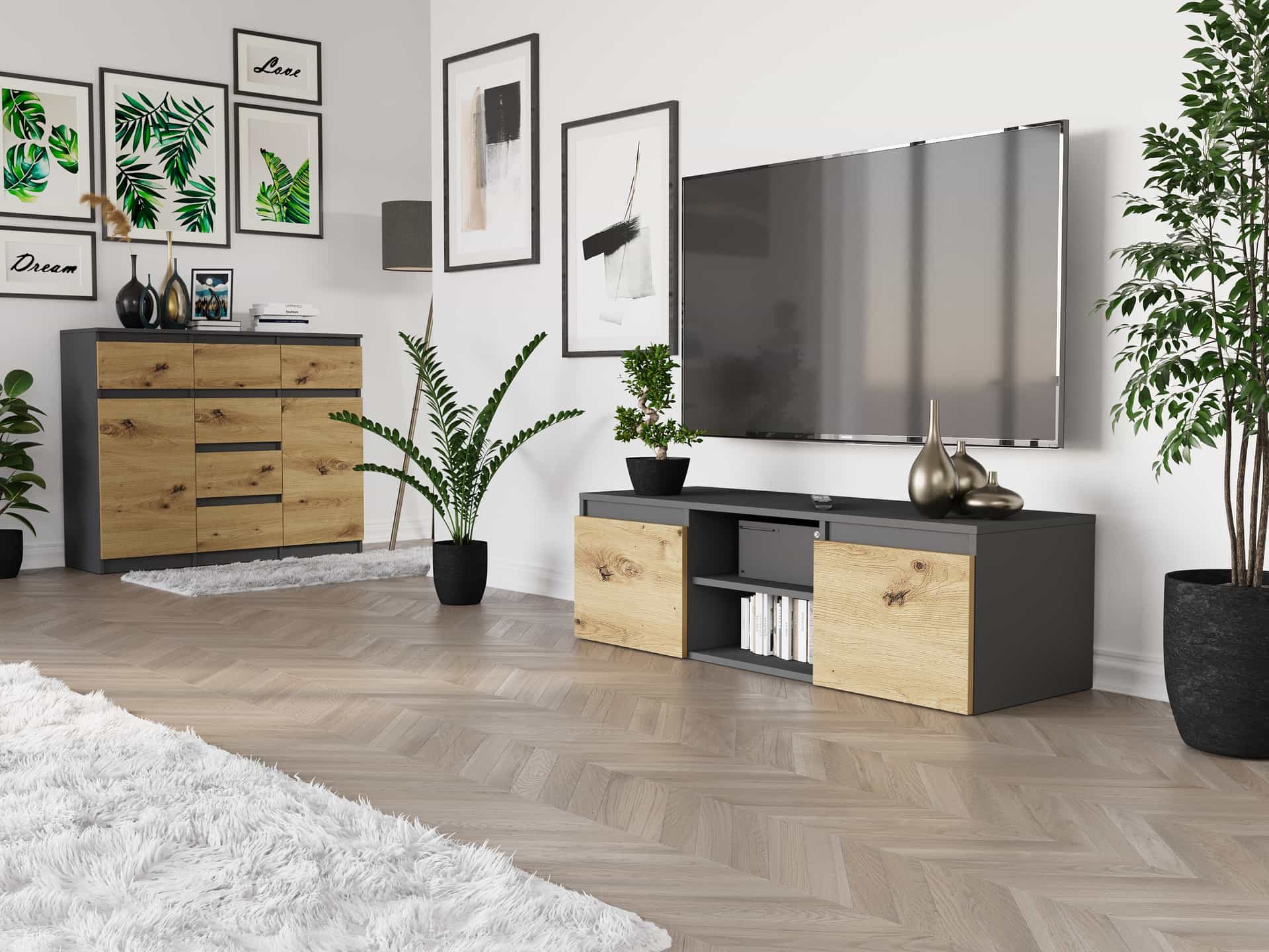 Stojaca RTV skrinka lacna Antracit mix Artisan 40 x 120 cm