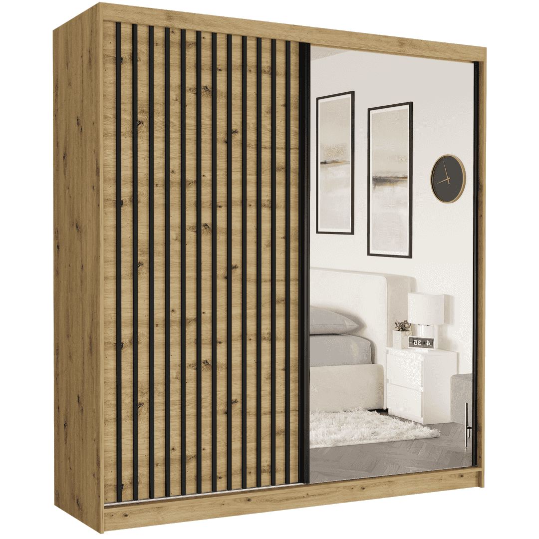 Posuvná skriňa Tivaro I 203 cm artisan s zrkadlom 2-dverová artisan čierne lamely