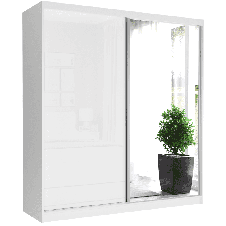 Posuvná skriňa Tivaro V 203 cm biela so zrkadlom 2-dverová biely pololesk