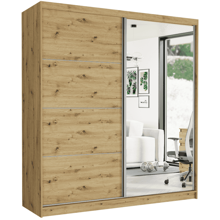 Posuvná skriňa Tivaro VIII 203 cm artisan so zrkadlom 2-dverová artisan strieborné priečky