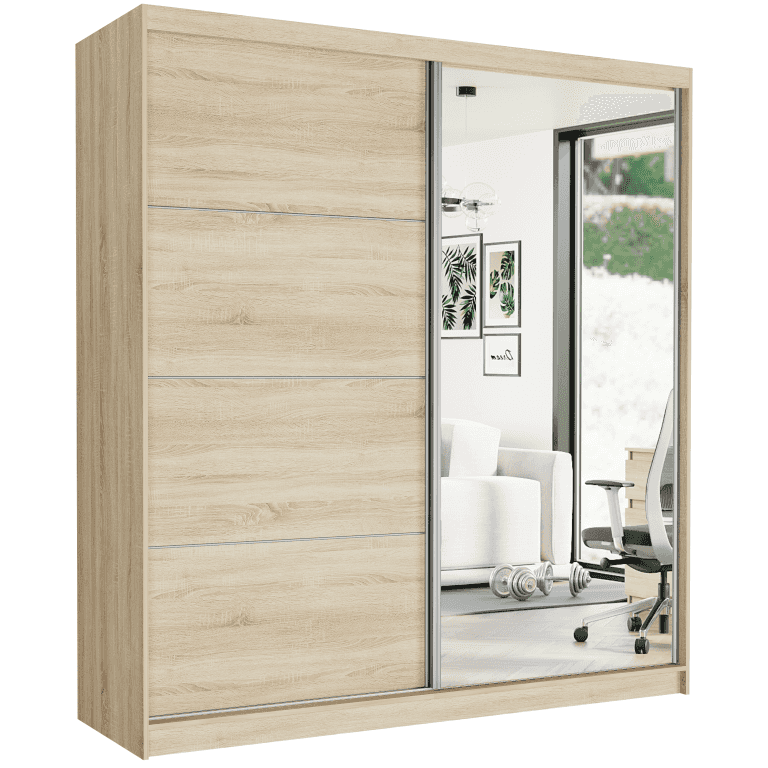Posuvná skriňa Tivaro VIII 203 cm sonoma so zrkadlom 2-dverová sonoma so striebornými lištami