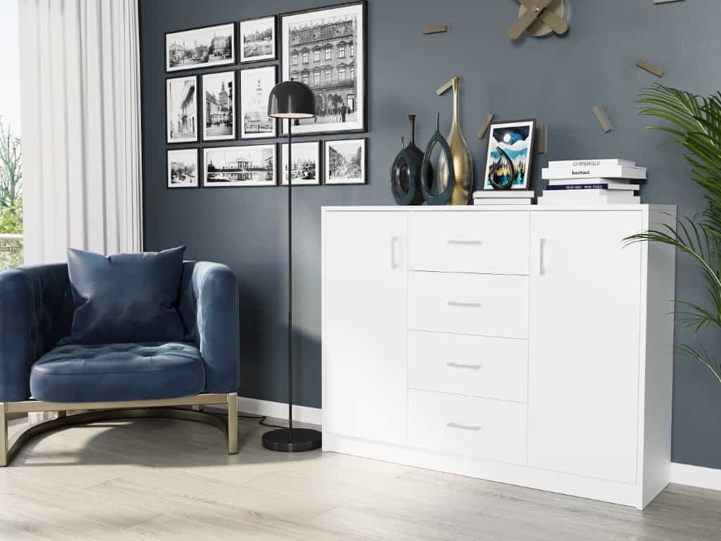 Komoda pod televízor s zásuvkami a skrinkami biela 110 x 35 x 85 cm - Modern U1