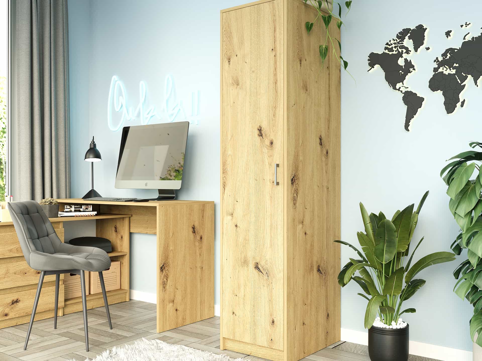 Úzka skriňa do izby v farbe Dub Artisan 180 x 55 x 42 cm Modern U42