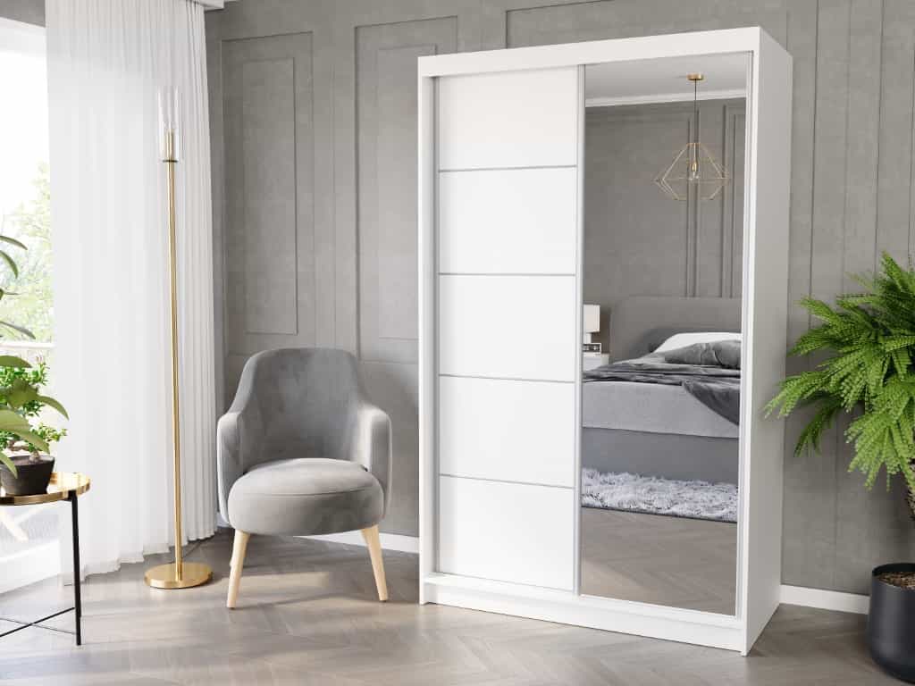 Biela posuvná skriňa so zrkadlom 120 cm x  200 x 60 - VEGA I