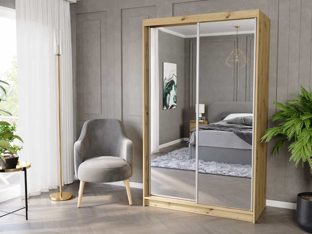 Posuvná skriňa Vega II 120 cm artisan s 2 zrkadlami 2-dverová