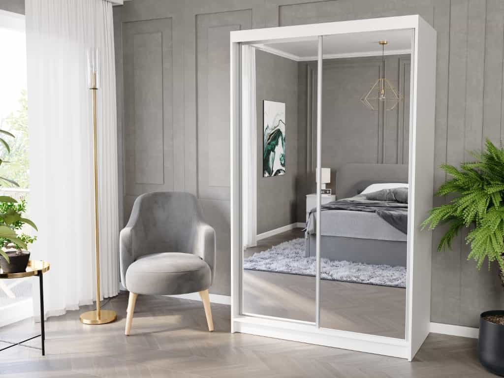 Posuvná skriňa Vega II 120 cm biela s 2 zrkadlami 2-dverová