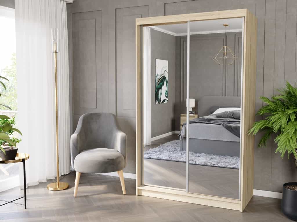 Posuvná skriňa Vega II 120 cm sonoma s 2 zrkadlami 2-dverová