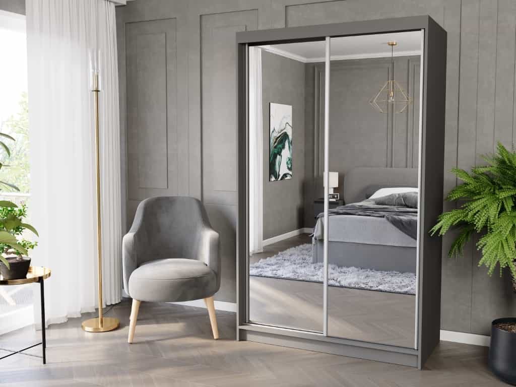 Posuvná skriňa Vega II 120 cm antracit s 2 zrkadlami 2-dverová