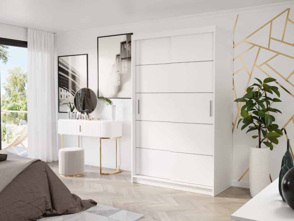 Posuvná skriňa Vega IV 120 cm biela 2-dverová biele strieborné priečky