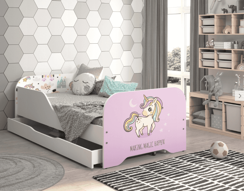 Profilované lôžko MIKI 160cm JEDNOROŽEC RÚŽOVÝ s matracom