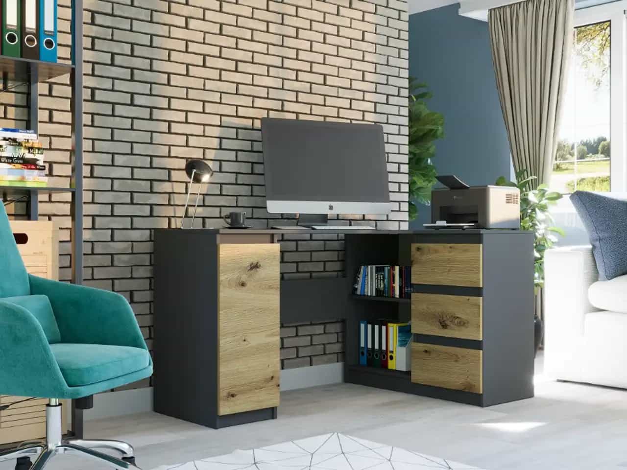 Rohový stôl pravý antracit mix Artisan 150 x 87 cm Modern N12