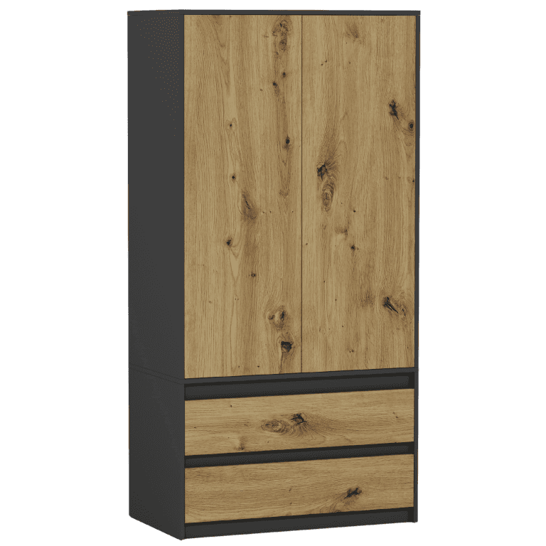 Skriňa s policami a zásuvkami Antracit Mix Artisan 90 x 180 cm - Nová
