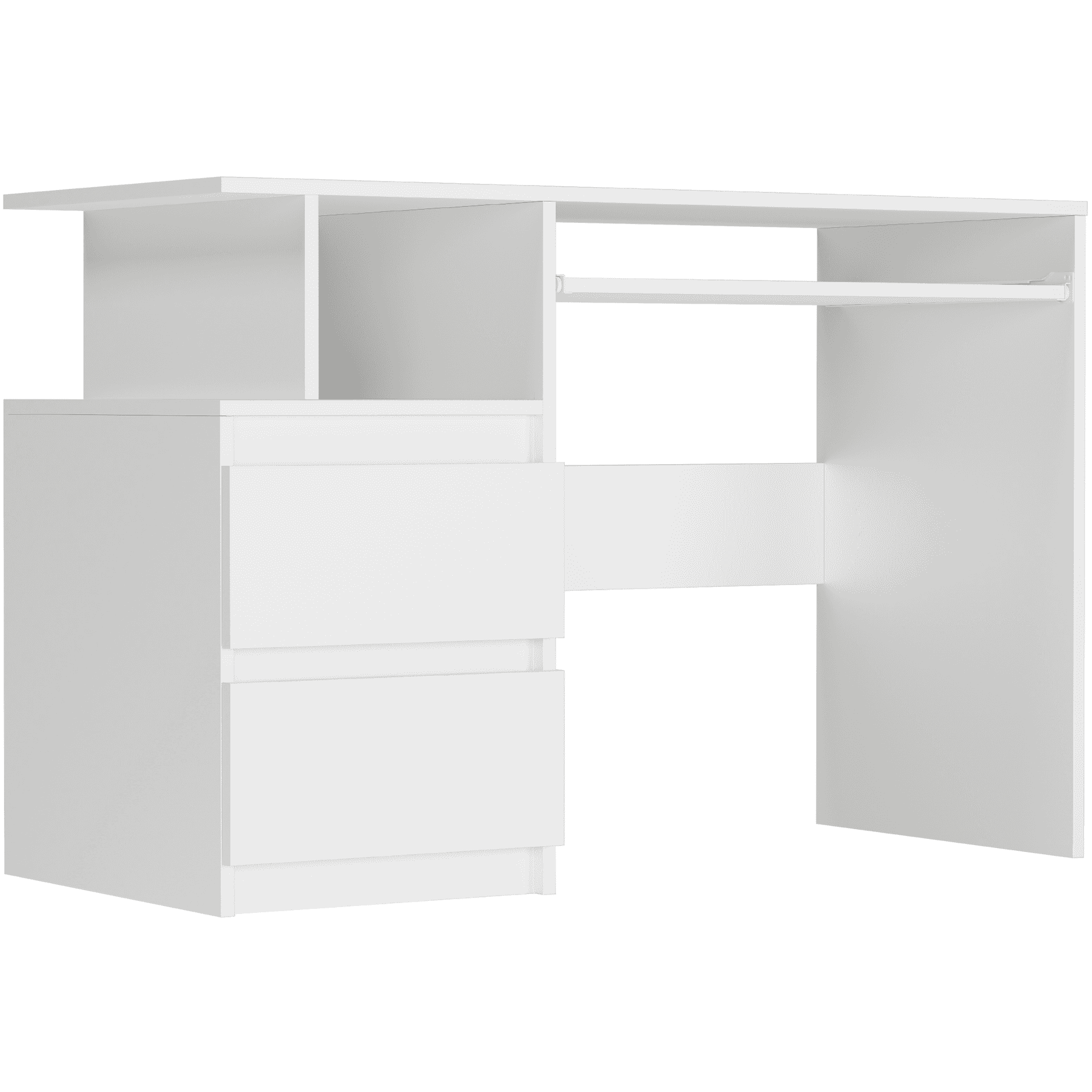 Písací stôl N-7 114 × 50 × 77 cm – Počítačový stôl s zásuvkami a policami, Biele