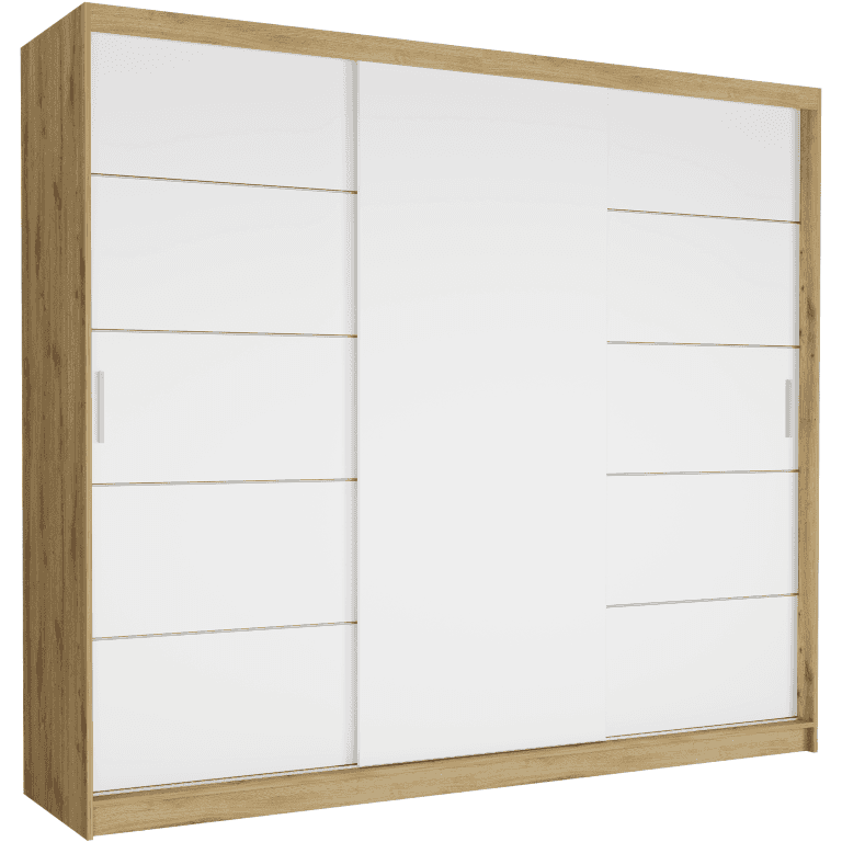 Posuvná skriňa Norvio III 250 cm artisan 3-dverová biela so striebornými priečkami