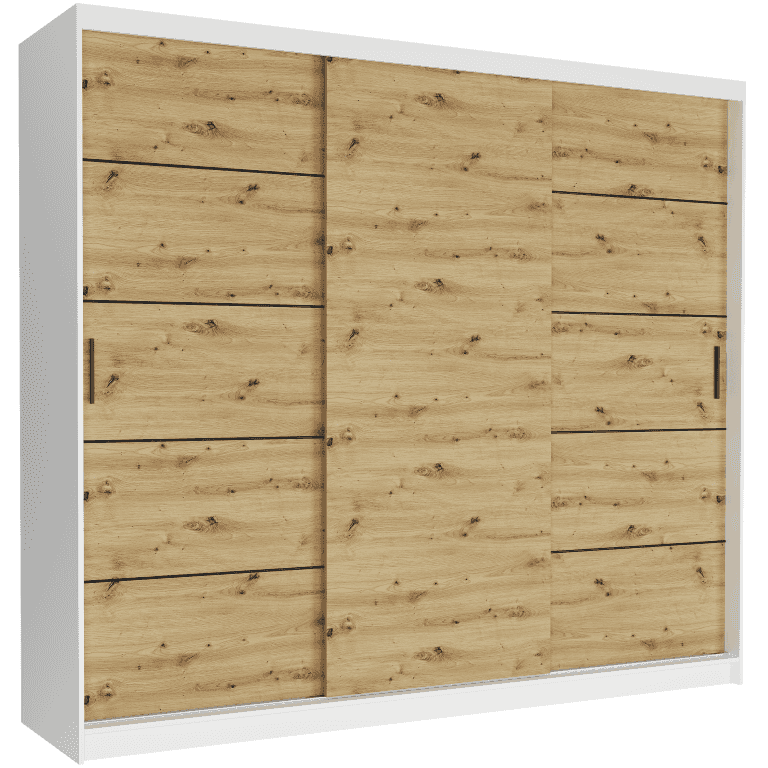 Posuvná skriňa Norvio IV 250 cm biela 3-dverová artisan čierne priečky