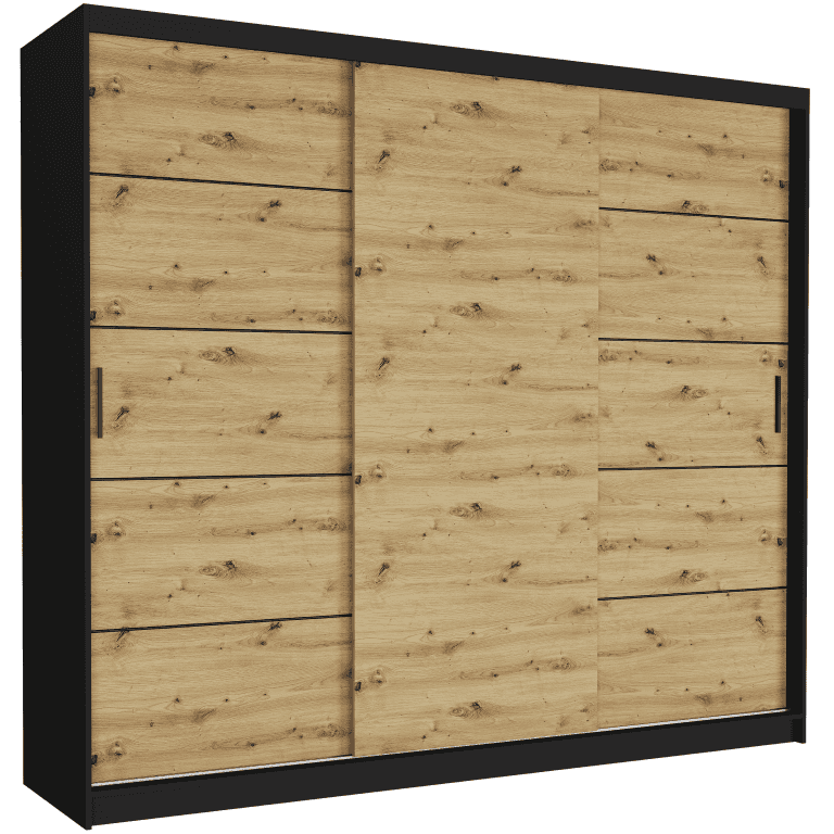 Posuvná skriňa Norvio IV 250 cm čierna 3-dverová artisan čierne priečky