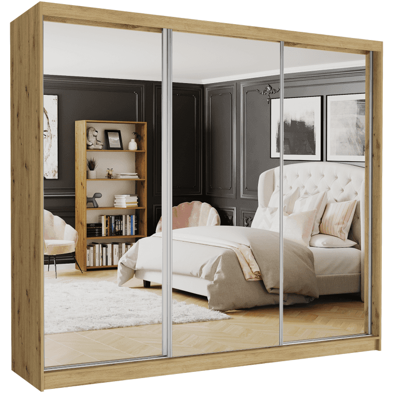 Posuvná skriňa Norvio V 250 cm artisan s 3 zrkadlami 3-dverová