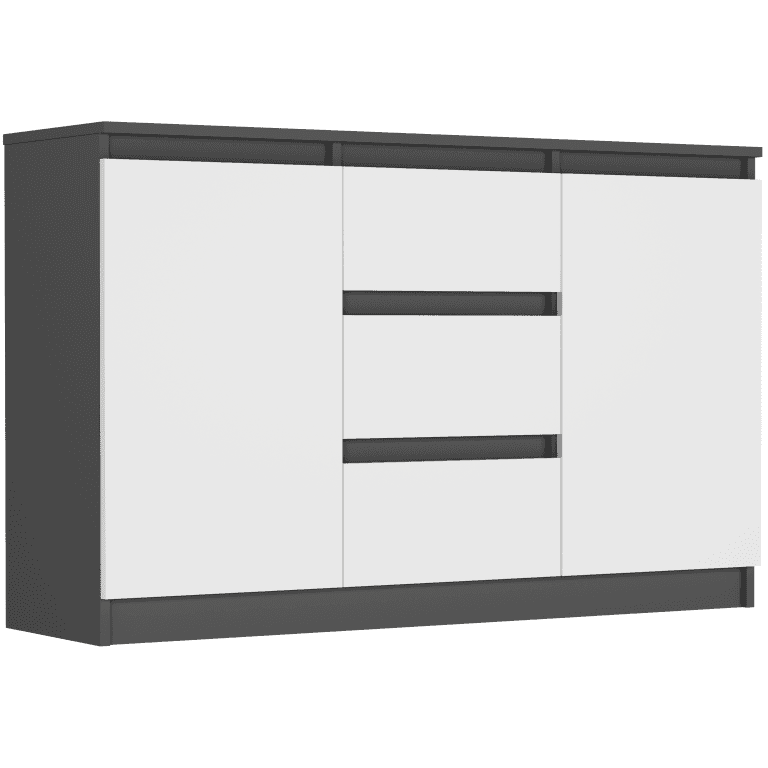 Komoda antracit mix biela 120x76x33 cm, 3 zásuvky a 2 dvere, Framire R-120-S3