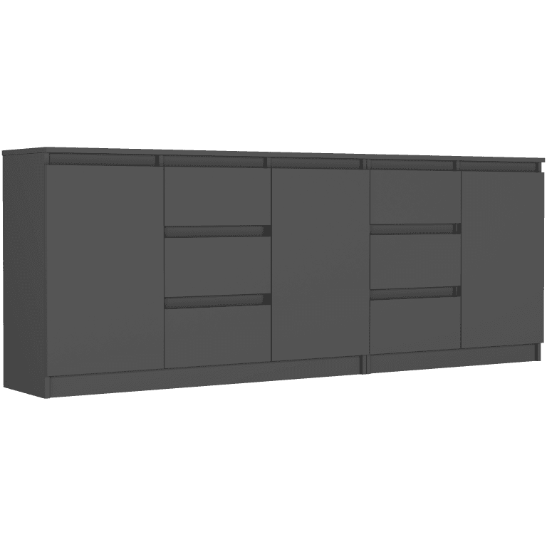 Súprava komód antracit, 200x76x33 cm spolu (120+80 cm), 6 zásuviek, 3 dvere, Framire R-200-S6