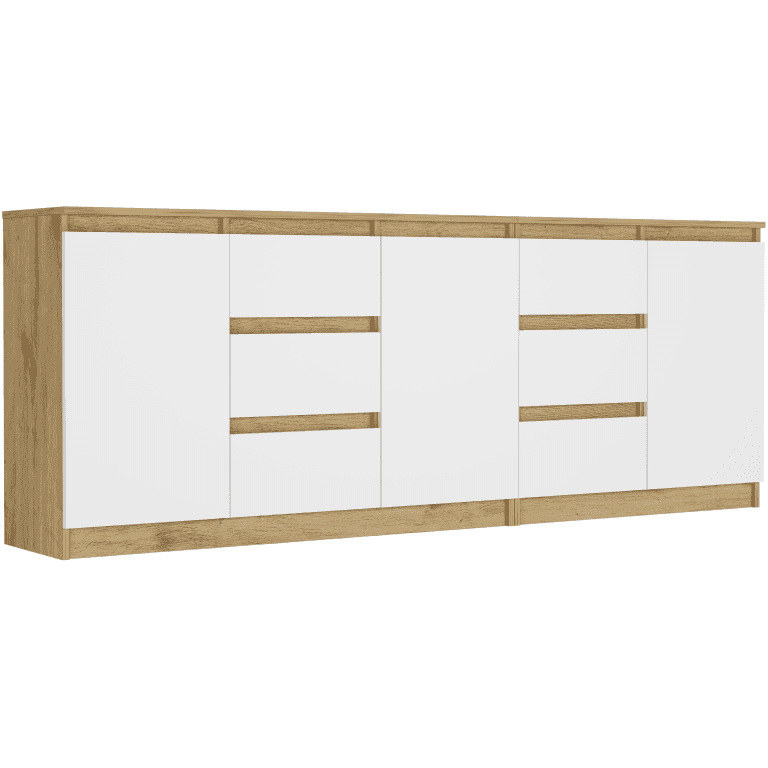 Súprava komód artisan mix biela, 200x76x33 cm spolu (120+80 cm), 6 zásuviek, 3 dvere, Framire R-200-S6