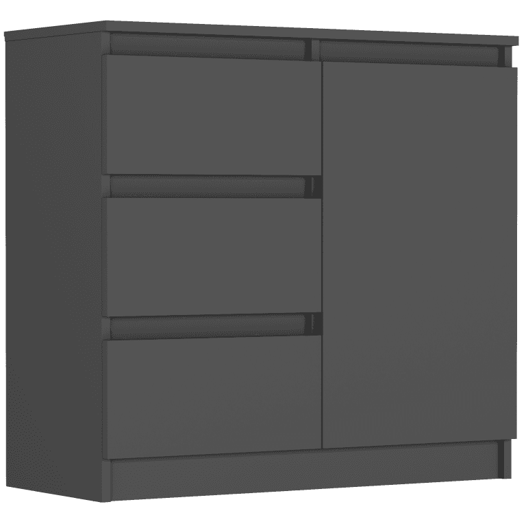 Komoda antracit 80x76x33 cm, 3 zásuvky a 1 dvere, Framire R-80-S3