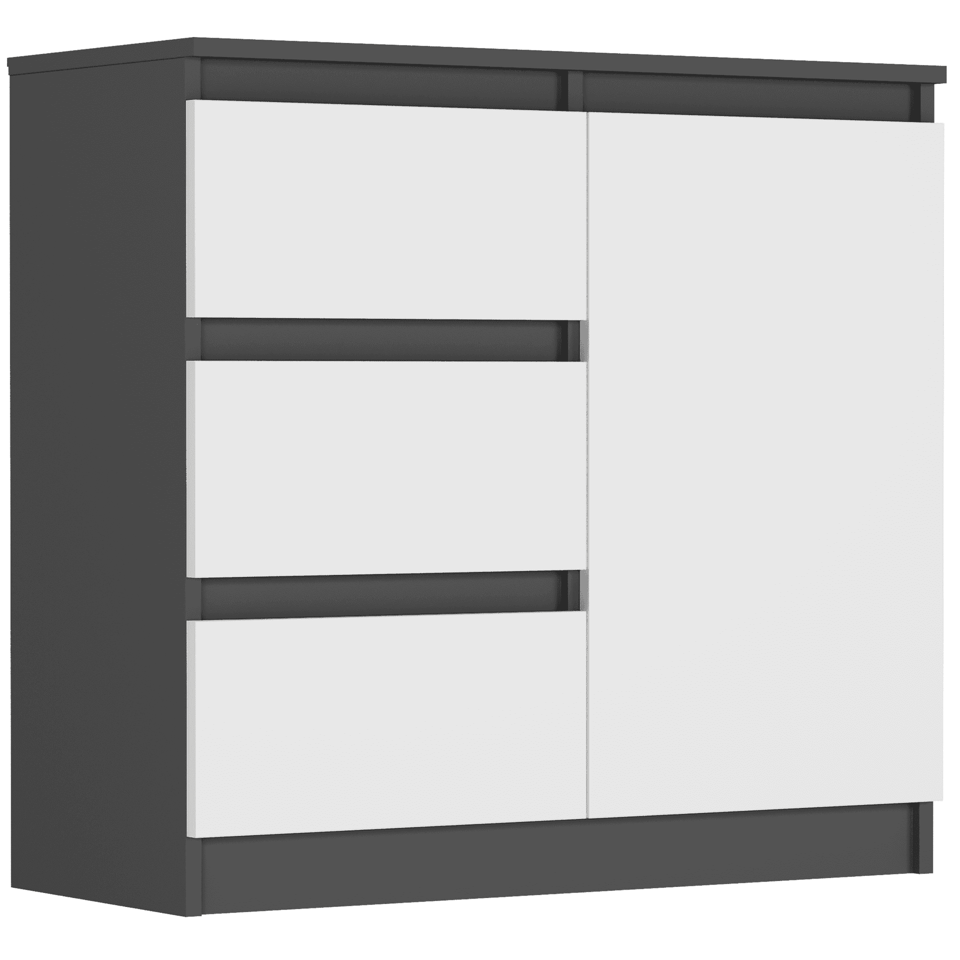 Komoda antracit mix biela 80x76x33 cm, 3 zásuvky a 1 dvere, Framire R-80-S3