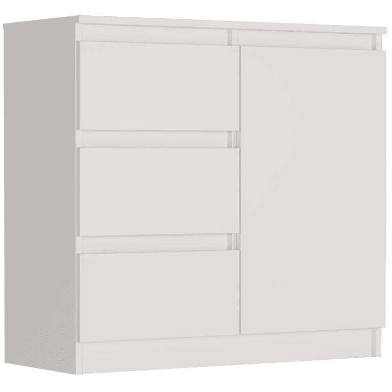 Komoda biela 80x76x33 cm, 3 zásuvky a 1 dvere, Framire R-80-S3