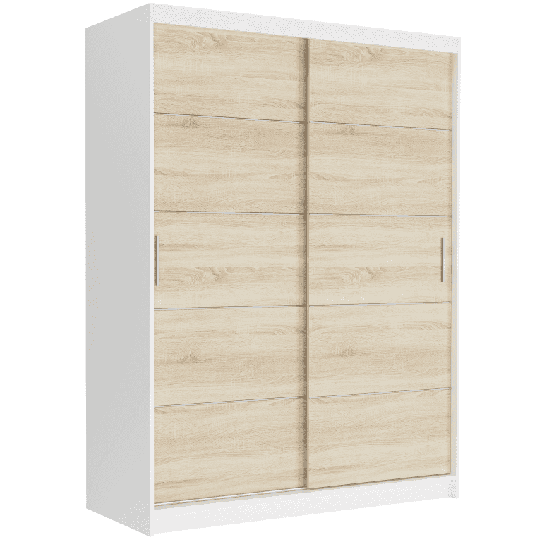 Posuvná skriňa Rivano IV 150 cm biela 2-dverová sonoma strieborné priečky
