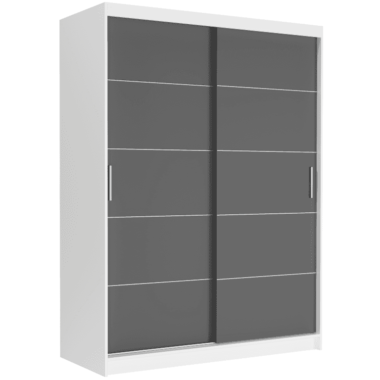 Posuvná skriňa Rivano IV 150 cm biela 2-dverová antracitové dvere strieborné priečky