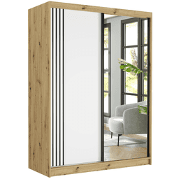 Posuvná skriňa Rivano V 150 cm artisan so zrkadlom 2-dverová biela čierne priečky