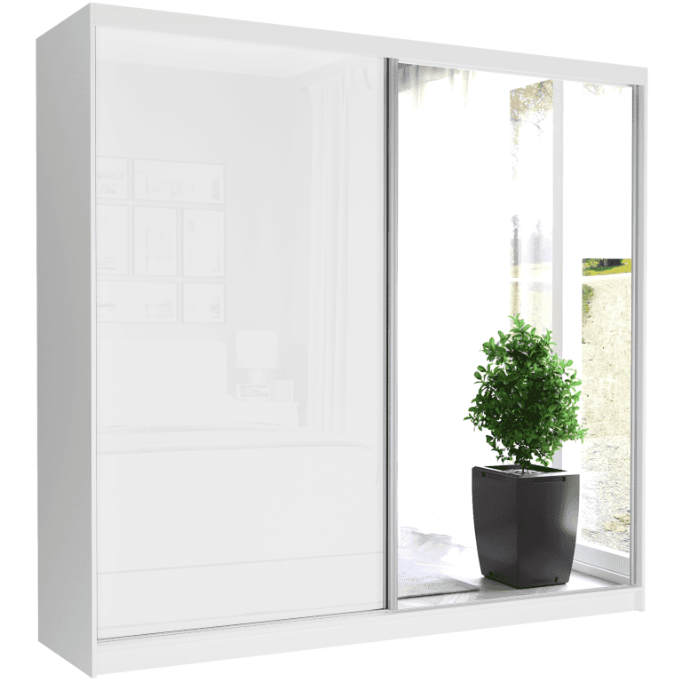 Posuvná skriňa Selvio V 233 cm biela so zrkadlom 2-dverová biely pololesk
