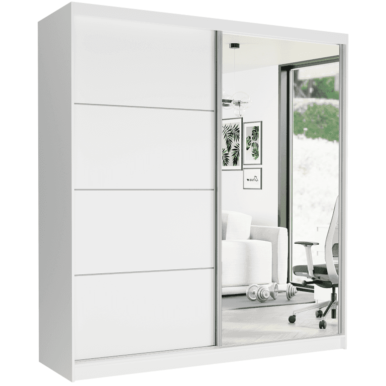 Biela posuvná skriňa so zrkadlom 203 x 218 x 60 cm biela so striebornými mriežkami - TIVARO VII
